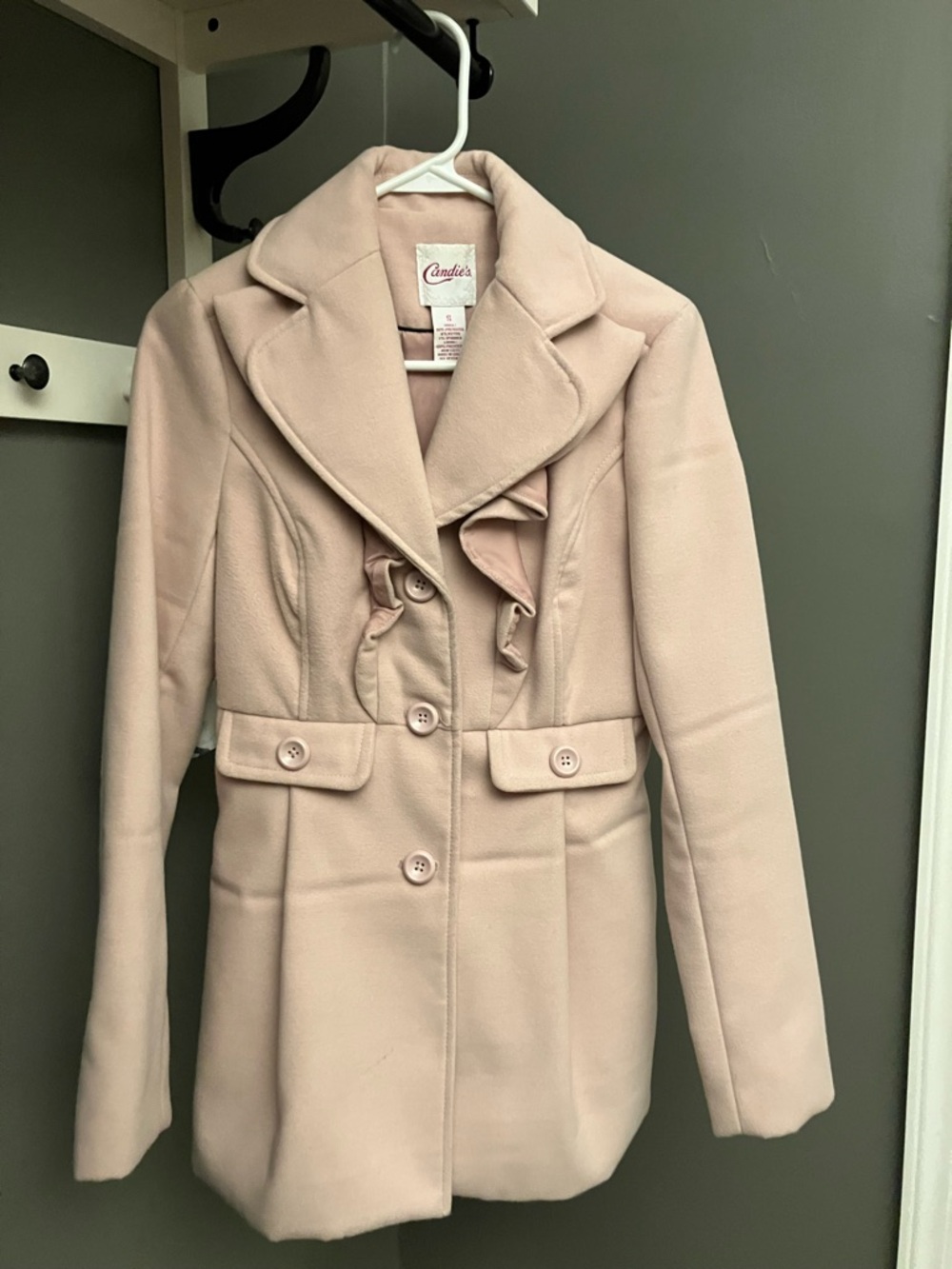 Candie's Light Pink Peacoat with Ruffle Detail